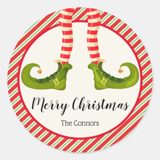 すてきクリスマス小妖精や小人レグストライプズホリデイ ラウンドシール (正面)