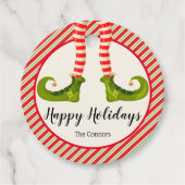 すてきクリスマス小妖精や小人レッグストライプズホリデーラウンド フェイバータグ (正面)