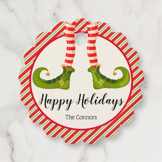 すてきクリスマス小妖精や小人レッグストライプホリデーホタテ フェイバータグ (正面)