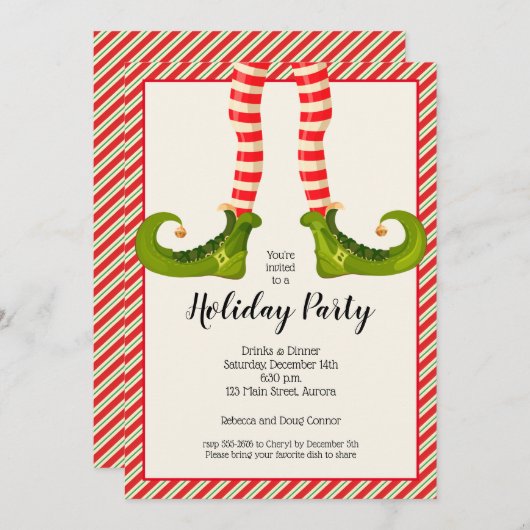 すてきクリスマス小妖精や小人レッグホリデー招待状 (正面/裏面)