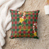 すてきクリスマス赤市松模様に緑杖 クッション (ブランケット)