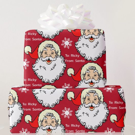 すてきサンタクロースお子様の名前を赤と緑に追加 ラッピングペーパー
