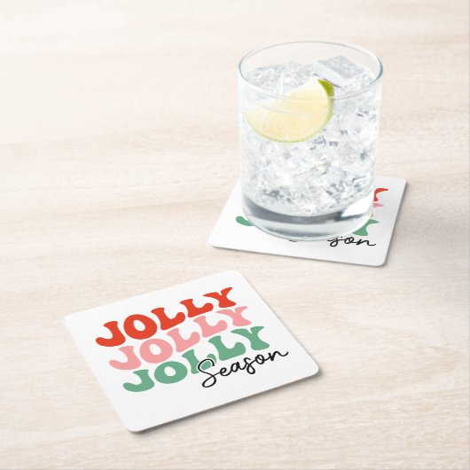 すてきシーすてきンレトロホリデータイポグラフィ スクエアペーパーコースター (インサイチュ)