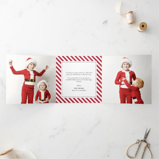 すてきストライプズクリスマスホリデートリフォールドフォトカード 三つ折りクリスマスカード (内部)