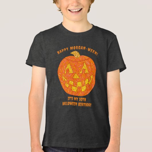 すてきハロウィーンのカボチャのちょうちんかわいいキッズハロウィーン誕生日 トライブレンドTシャツ (正面)