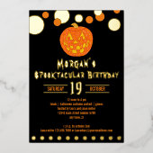 すてきハロウィーンのカボチャのちょうちんキッズアダルトハロウィーン誕生日 箔招待状 (正面)