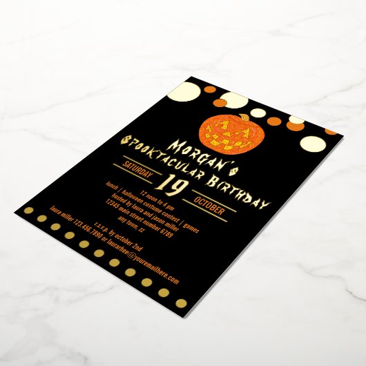 すてきハロウィーンのカボチャのちょうちんキッズアダルトハロウィーン誕生日 箔招待状 (回転した状態)