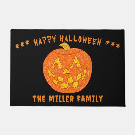 すてきハロウィーンのカボチャのちょうちんパーソナライズされたハッピーハローウィン ドアマット (正面)