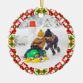 すてきフェスティバルレッドクリスマスフォト写真フレーム セラミックオーナメント