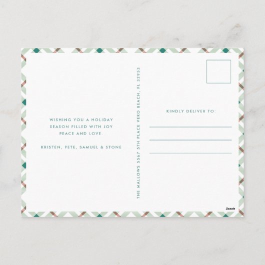 すてきモダンティール(緑がかった色)家族の写真クリスマス シーズンポストカード (裏面)