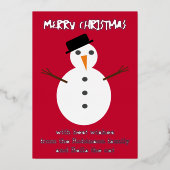 すてき雪だるまレッドキュートパーソナライズされたクリスマス 箔シーズンカード (正面)