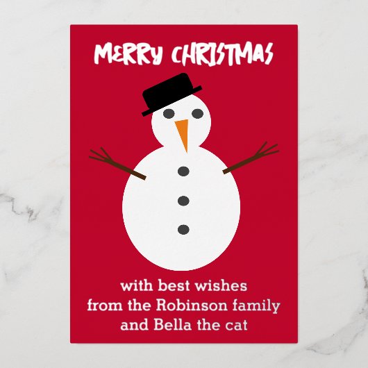 すてき雪だるまレッドキュートパーソナライズされたクリスマス 箔シーズンカード (正面)