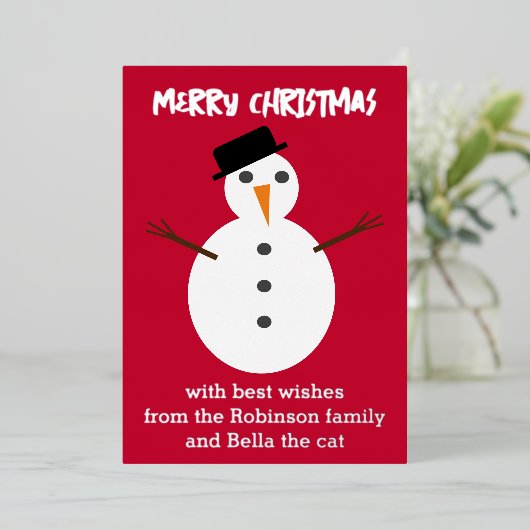 すてき雪だるまレッドキュートパーソナライズされたクリスマス 箔シーズンカード (立ち正面)