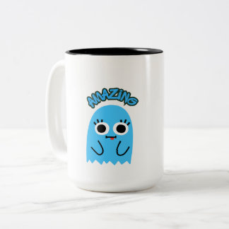 「すてき」 かわいい青い幽霊の陶器マグカップ ツートーンマグカップ