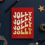 すてきGroovy波赤クリスマス金ゴールド 箔シーズンカード<br><div class="desc">すてきすてきすてきすてきChristmas Card:金ゴールドフォイルとクラシックの赤い背景に波状のヴィンテージタイポグラフィを持つレトロなデザイン。</div>