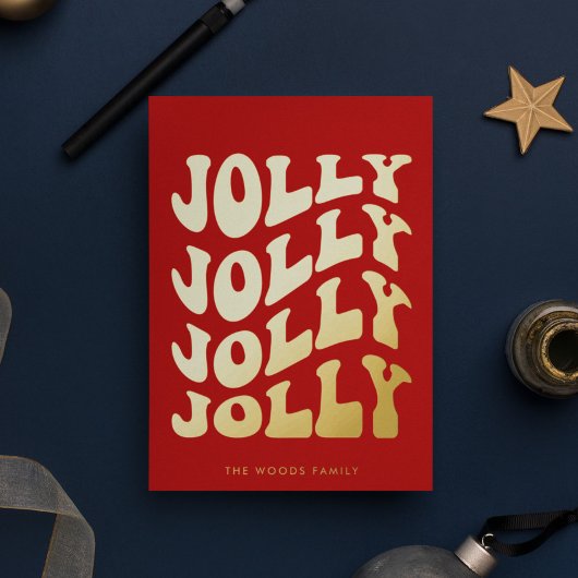 すてきGroovy波赤クリスマス金ゴールド 箔シーズンカード