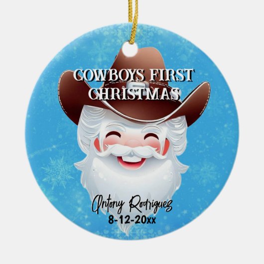 すてきSanta in a Western Hat Babys 1st Christmas セラミックオーナメント (正面)