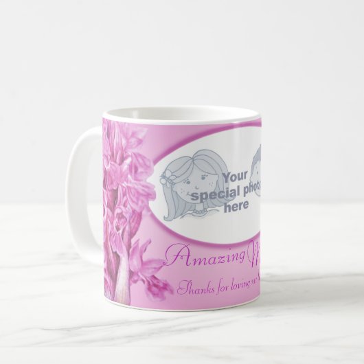 すばらしいお母さんのピンクの蘭の"写真"の所有するために感謝は襲います コーヒーマグカップ (正面左)