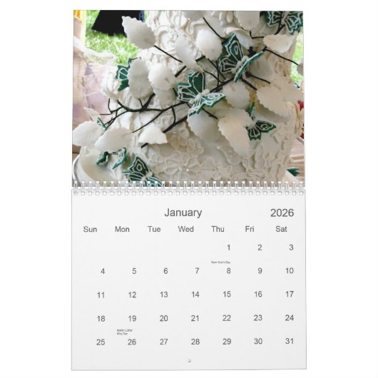 すばらしいウエディングケーキ カレンダー (1月 2026)