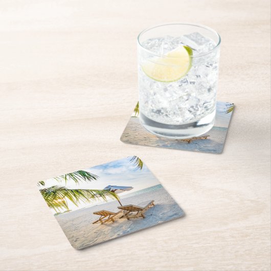 すばらしいビーチの日没 スクエアペーパーコースター (インサイチュ)