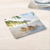 すばらしいビーチの日没 スクエアペーパーコースター (アングル)