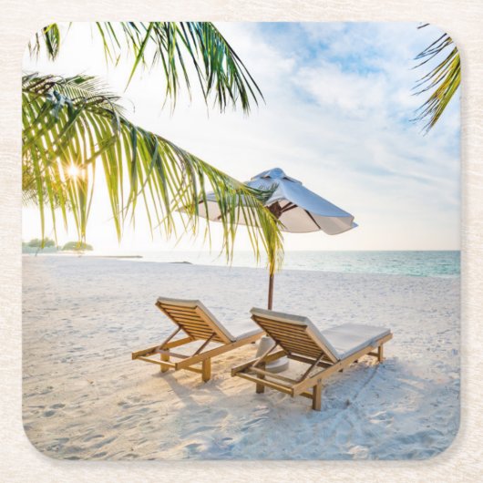 すばらしいビーチの日没 スクエアペーパーコースター (正面)