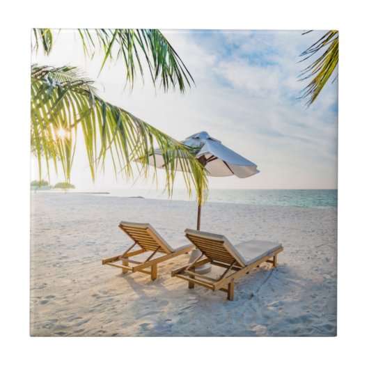 すばらしいビーチの日没 タイル (正面)