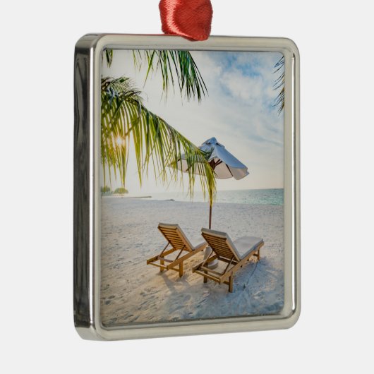 すばらしいビーチの日没 メタルオーナメント (右)