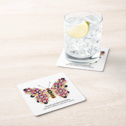 すばらしいマダラチョウのキルトパターンコースター スクエアペーパーコースター (インサイチュ)