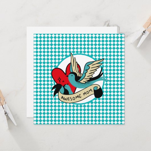 すばらしいママのタトゥーとハーレクインの母の日 カード (正面/裏面インサイチュ)