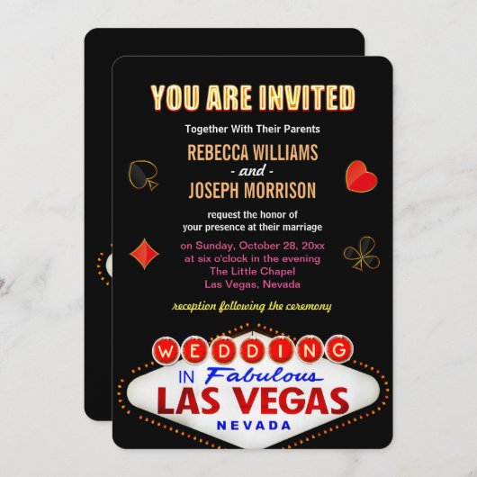 すばらしいラスベガスの印のトランプのポーカーのフォーマルな結婚式 招待状 (正面/裏面)