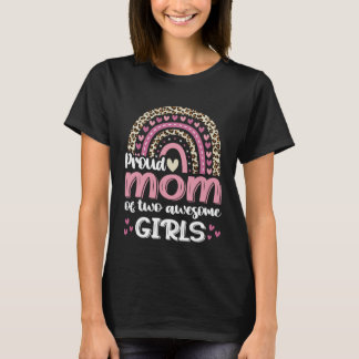 すばらしい二人の娘を持つ誇り高き母 ヒョウ柄 虹のカラフルママ Tシャツ