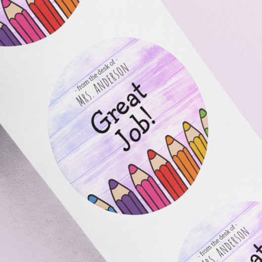 すばらしい仕事のシール 先生の名前 ラウンドシール