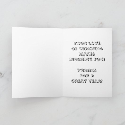 すばらしい先生は感謝していしています サンキューカード (内部)