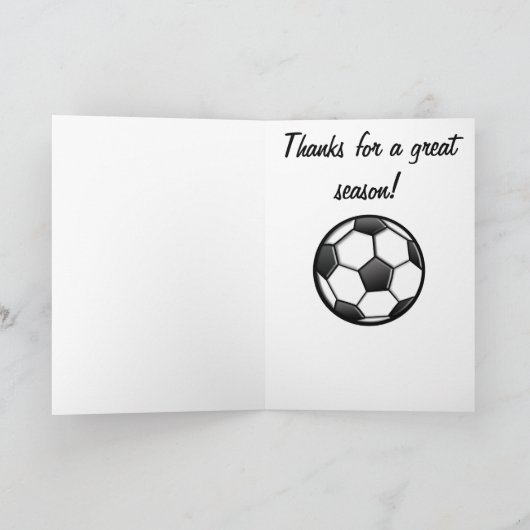 すばらしい季節のサッカーのコーチのおかげで サンキューカード (内部)