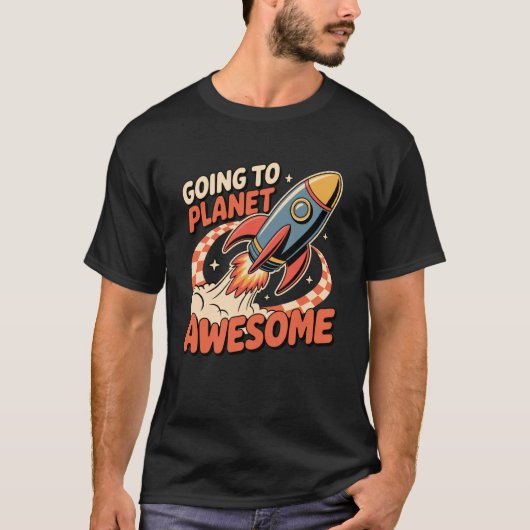 すばらしい惑星 ロケットが宇宙 銀河へ行く子供たち Tシャツ (正面)