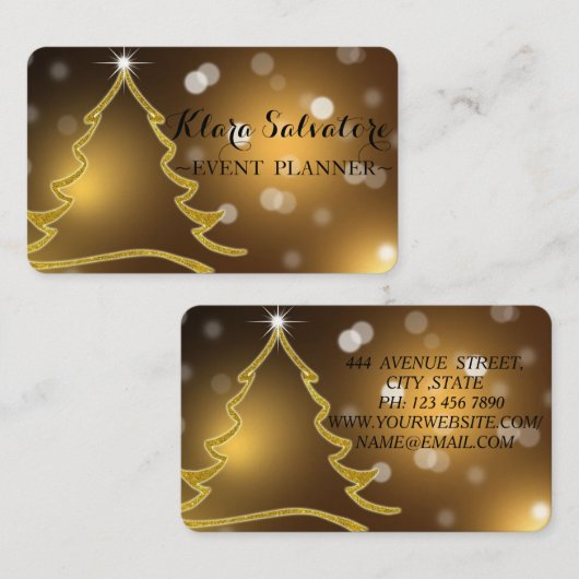 すばらしい愛らしいクリスマス金ゴールドキラキラ輝く木 名刺 (正面/裏面)