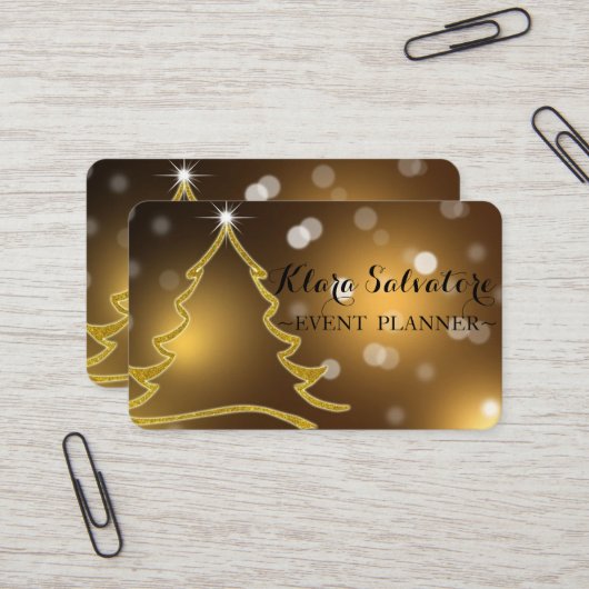 すばらしい愛らしいクリスマス金ゴールドキラキラ輝く木 名刺 (正面/裏面インサイチュ)