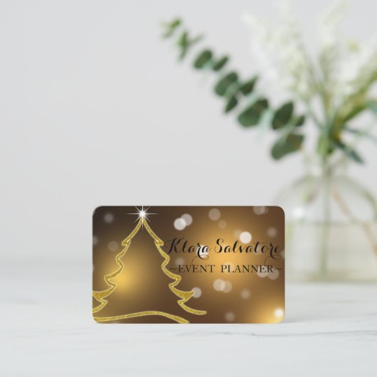 すばらしい愛らしいクリスマス金ゴールドキラキラ輝く木 名刺 (スタンド正面)