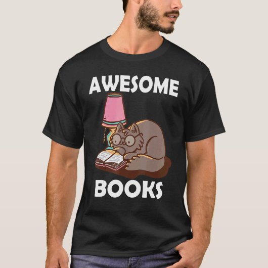 すばらしい本の先生の読書 文学 猲 ネコ Tシャツ (正面)