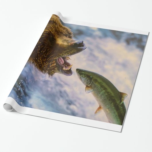 すばらしい灰色グマのサケのイメージ ラッピングペーパー (アンロールド)