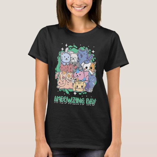 すばらしい猫の日 猫のポジティブ 引用 子猫 ポジティブ Tシャツ (正面)