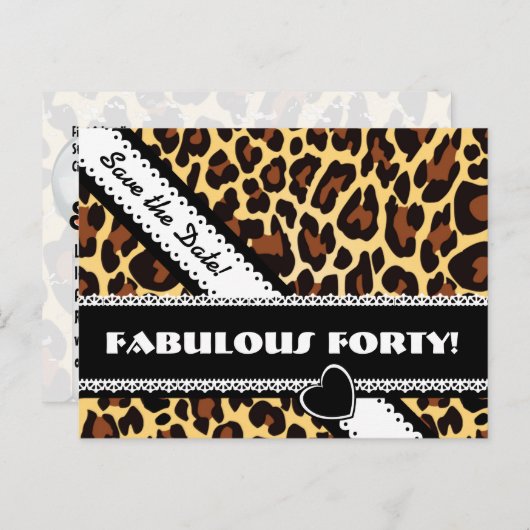 すばらしい第40誕生日のヒョウおよびレースA14 案内ポストカード (正面/裏面)
