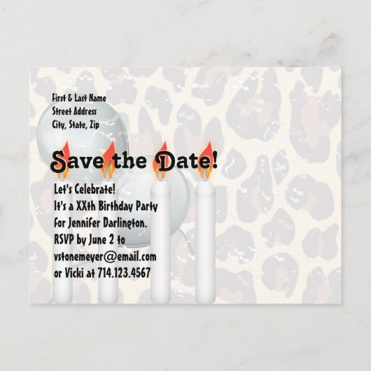 すばらしい第40誕生日のヒョウおよびレースA14 案内ポストカード (裏面)