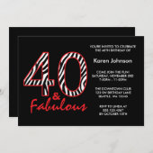 すばらしい第40黒くおよび赤いシマウマの誕生日 招待状 (正面/裏面)