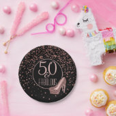 すばらしい第50誕生会|のばら色の金ゴールドの黒 ペーパープレート (パーティー)