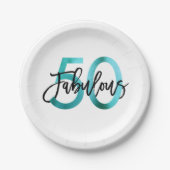 すばらしい第50 |のモダンでエレガントなティール（緑がかった色）の緑の誕生日 ペーパープレート (正面)