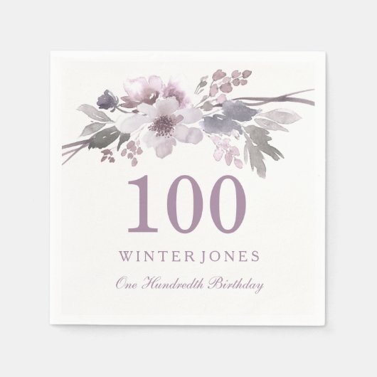すばらしい紫の花の花飾り 100歳の誕生日パーティー スタンダードカクテルナプキン (正面)