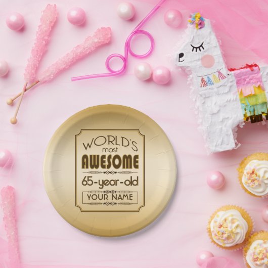 すばらしい金ゴールド第65の誕生祝いの世界のベスト ペーパープレート (パーティー)