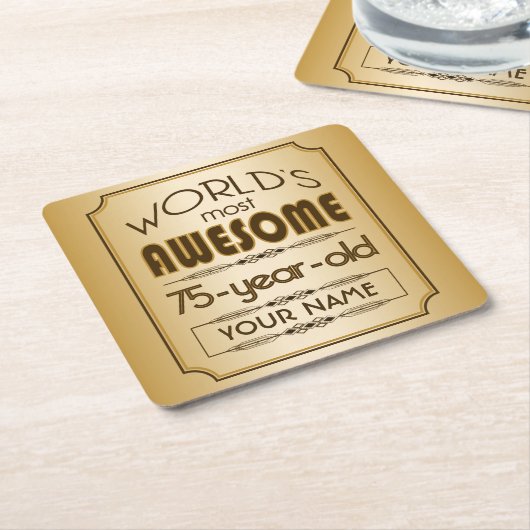 すばらしい金ゴールド第75の誕生祝いの世界のベスト スクエアペーパーコースター (アングル)